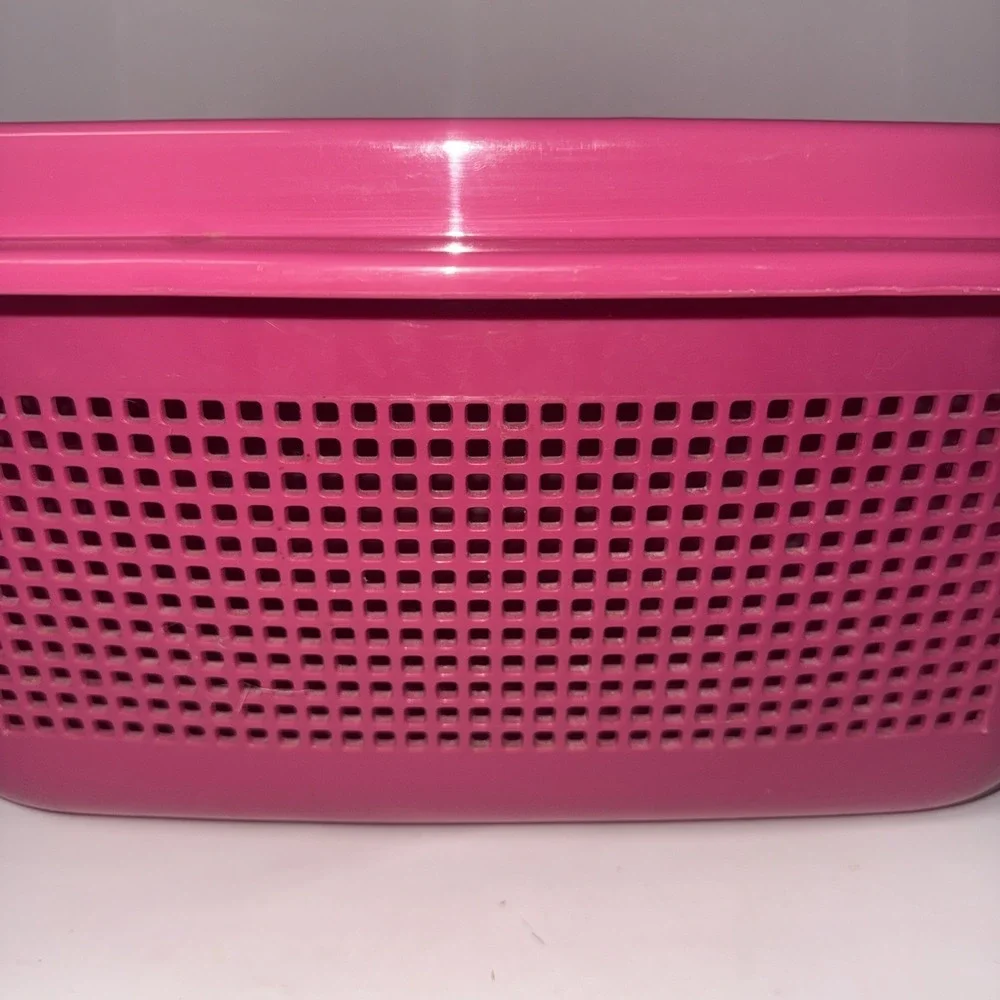 Vintage Plastic Basket Pail Bucket Hot Pink Organizer Swing Handle 90's 18x13x8